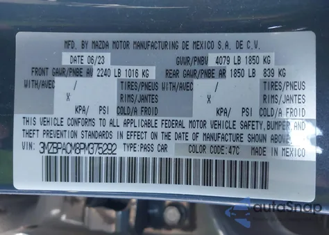 2023 Mazda Mazda3 2.5 S Carbon Edition из США, поврежденный, VIN 3MZBPACM8PM375292